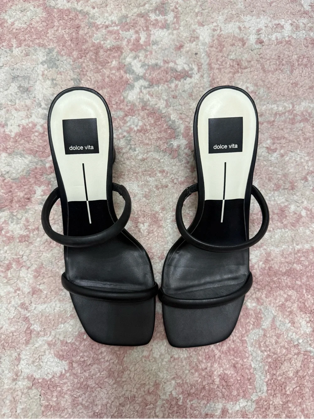 Dolce Vita Black Minimalist Double-Strap Square-Toe Heels
